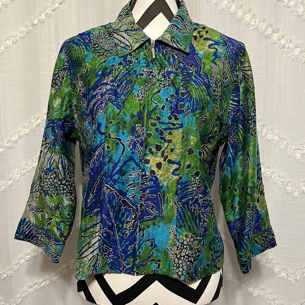 Ruby Rd. Zip Up Palm Leaf Nautical Blazer Size 14 Petite